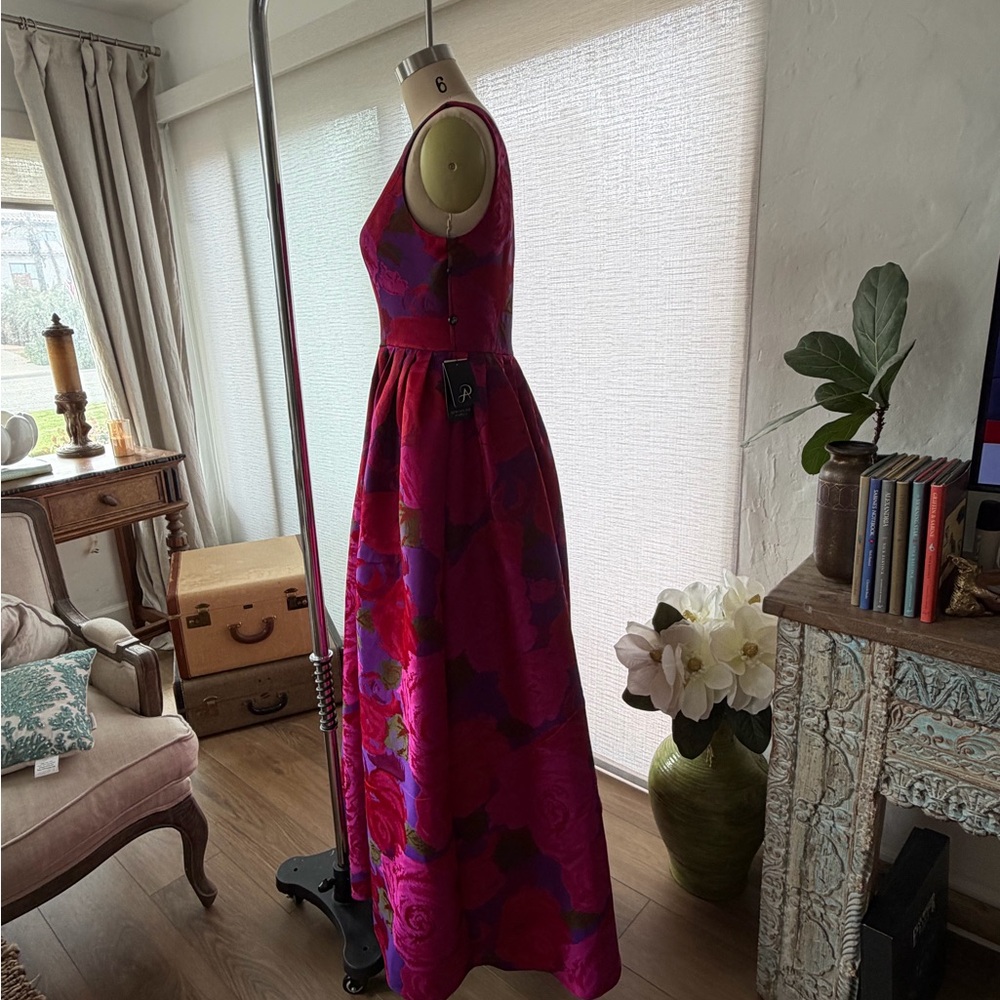 Adrianna Papell Sleeveless Floral Maxi Gown in Fuchsia and Purple - Picture 3 of 5